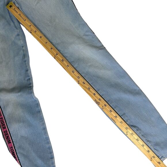 Tommy Hilfiger Womens Sz 0 Pockets Pink Striped Skinny Legging Denim Blue Jeans - Picture 10 of 10
